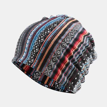 Bonnet en coton ethnique à rayures multicolores