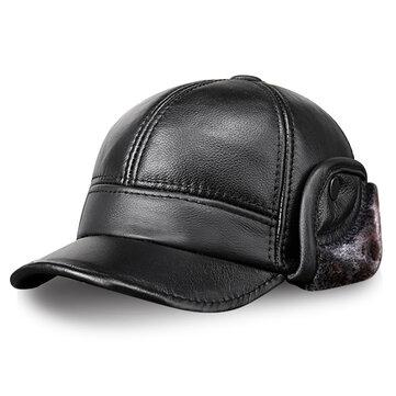 Chapeau de doublure cache-oreilles en cuir véritable de peau de vache d'hiver