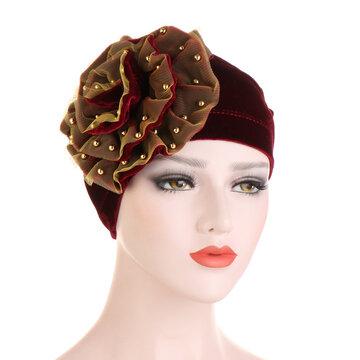 Disque de velours fleur ongles or perle dentelle maille fil foulard chapeau musulman bonnet