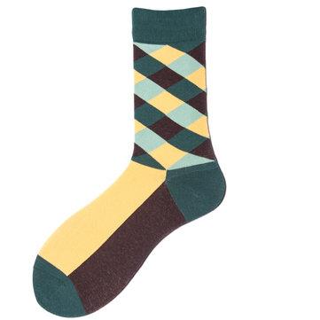Grandes chaussettes en tube de coton rhombique multicolores unisexe