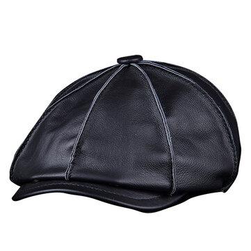 Chapeau Béret Octogonal Casual Vintage En Cuir Style Coursier Pour Golf Et Conduite