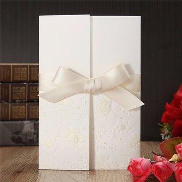 10pcs laser flower bowknot ribbon wedding party invitations cards personalized envelopes seals