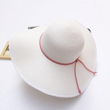 Chapeau D'été Paille Pliable Couleur Unie Style Panama Chapeau De Plage Décontracté Pour Voyage