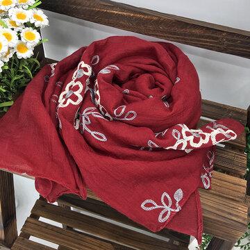 Women's embroidered comfort linen scarves