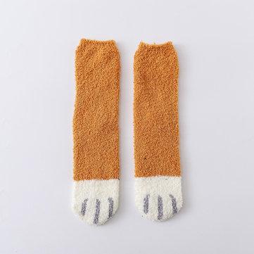 Coral Velvet Socks Chaussettes chaudes et épaisses à motif de griffes de chat