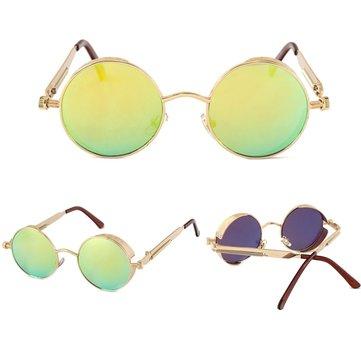 UV400 vintage steampunk sunglasses with round mirror glass
