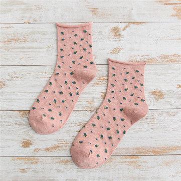 Le coton moyen floral bouclé de ressort chaussette le coton respirant
