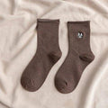 Tube de curling chaussettes dames de dessin animé broderie bas de chat coton chaussettes de sport de couleur unie