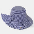 Stripe Beach Sun Hat  Cotton Wide Brim Hat For Women Elegant Multipurpose Foldable Anti-UV Cap For Lady
