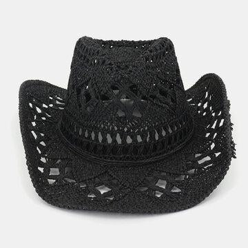 Crème solaire Chapeau de soleil Western Cowboy Chapeau de paille Chapeau de couple tissé à la main