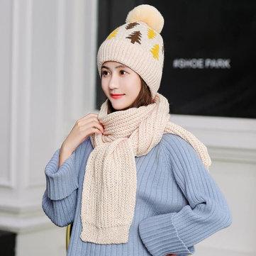 Épaississement de Noël laine chapeau laine tricot bonnet foulard ensemble