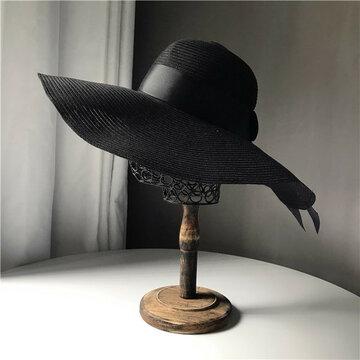 Hepburn Wind Oversized Brim Big Straw Hat Sun Shade Beach Sunscreen Hat