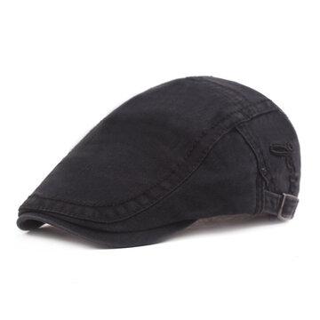 Mens Embroidered Cotton Beanie Front Hat British Retro Sun Hat Literary Beret