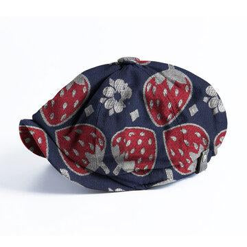 Chapeau de béret de casquette octogonale à bord court décontracté à motif fraise