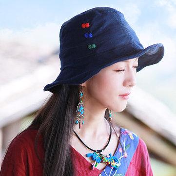 Women Ethnic Breathable Parasol Bucket Caps