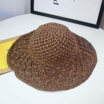 Capuchon de seau en paille pliable Casquette de vacances à écran solaire évidée