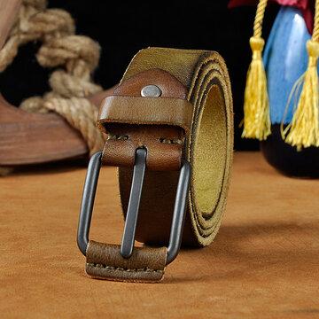 Genuine Leather Mens Belt Casual Frosted Waistband Belt Strap Pin Brooch Retro Belt