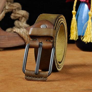 Genuine Leather Mens Belt Casual Frosted Waistband Belt Strap Pin Brooch Retro Belt