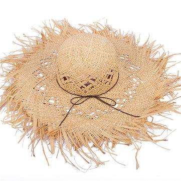 Chapeau de paille Lafite Grass Gole en cuir fin avec corde et noeud en corde