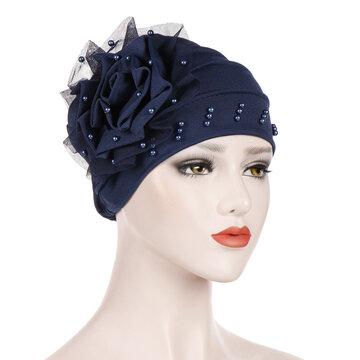Bonnet musulman en mousseline de soie en maille de foulard de fleurs monochrome