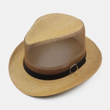 Chapeau de soleil respirant Paille Jazz Top Hat Mesh Hollow Hat