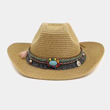 Chapeau de plage en plein air ethnique Cowboy Western Chapeau de paille