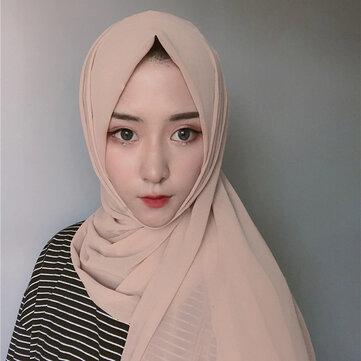 Écharpe musulmane de couleur unie écharpe longue en mousseline de soie Hijab