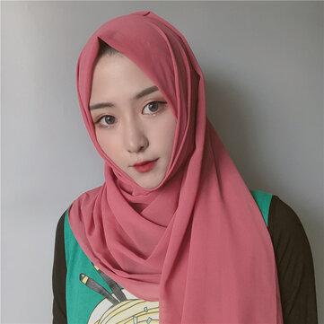 Écharpe musulmane de couleur unie écharpe longue en mousseline de soie Hijab