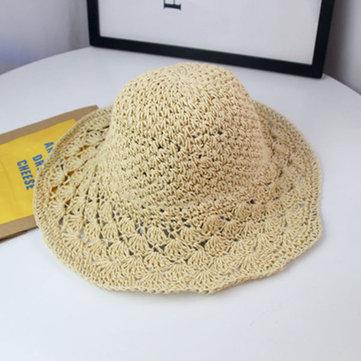 Capuchon de seau en paille pliable Casquette de vacances à écran solaire évidée