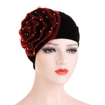 Disque de velours fleur ongles or perle dentelle maille fil foulard chapeau musulman bonnet