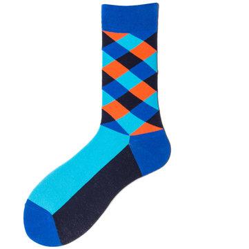 Grandes chaussettes en tube de coton rhombique multicolores unisexe