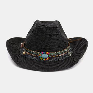 Chapeau de plage en plein air ethnique Cowboy Western Chapeau de paille