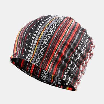 Bonnet en coton ethnique à rayures multicolores