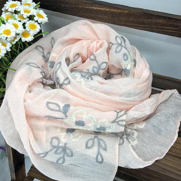 Women's embroidered comfort linen scarves
