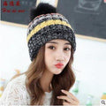 Bonnets en tricot de laine chapeau boule bande de couleur couleur mélangée chapeau chaud