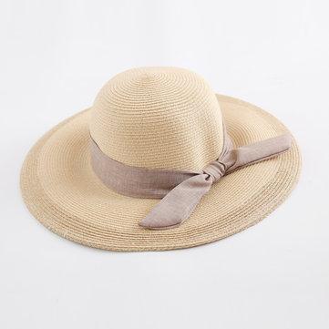 Chapeau Sun Seaside en coton de couleur unie avec nœud en lin