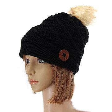 Bonnet de béret tricoté au crochet avec bouton de laine Bonnet de ski Baggy Beanie Ball