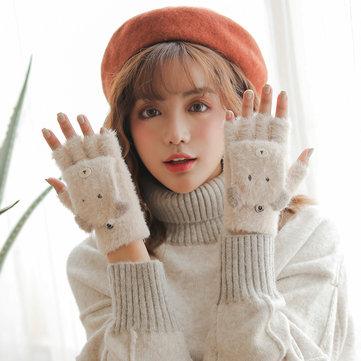 Velvet Flip Half Finger Half Glove Thick Fingerless Gloves
